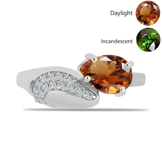 Anel de Prata com Zultanite da Anatólia certificado e cultivado em laboratório e Topázio Branco