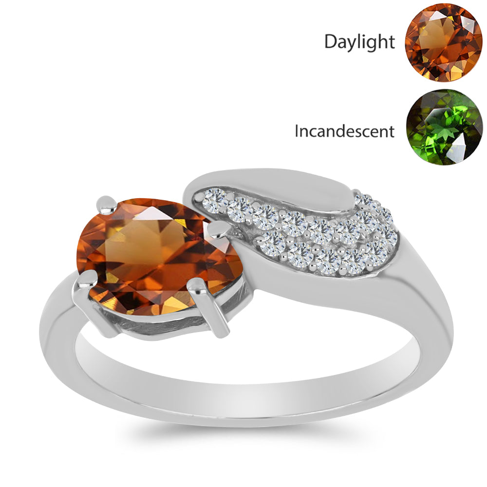 Anel de Prata com Zultanite da Anatólia certificado e cultivado em laboratório e Topázio Branco 3 