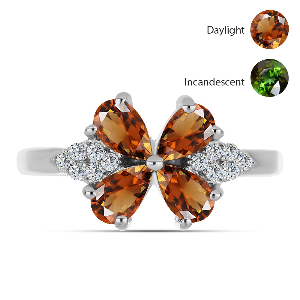 Anel de Prata com Zultanite da Anatólia certificado e cultivado em laboratório e Topázio Branco