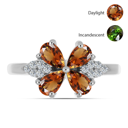 Anel de Prata com Zultanite da Anatólia certificado e cultivado em laboratório e Topázio Branco