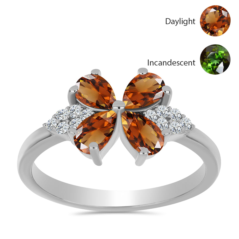 Anel de Prata com Zultanite da Anatólia certificado e cultivado em laboratório e Topázio Branco 3 