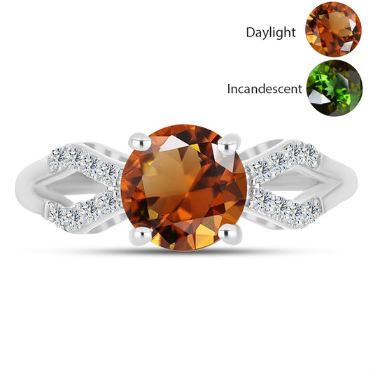 Anel de Prata com Zultanite da Anatólia certificado e cultivado em laboratório e Topázio Branco