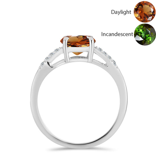 Anel de Prata com Zultanite da Anatólia certificado e cultivado em laboratório e Topázio Branco