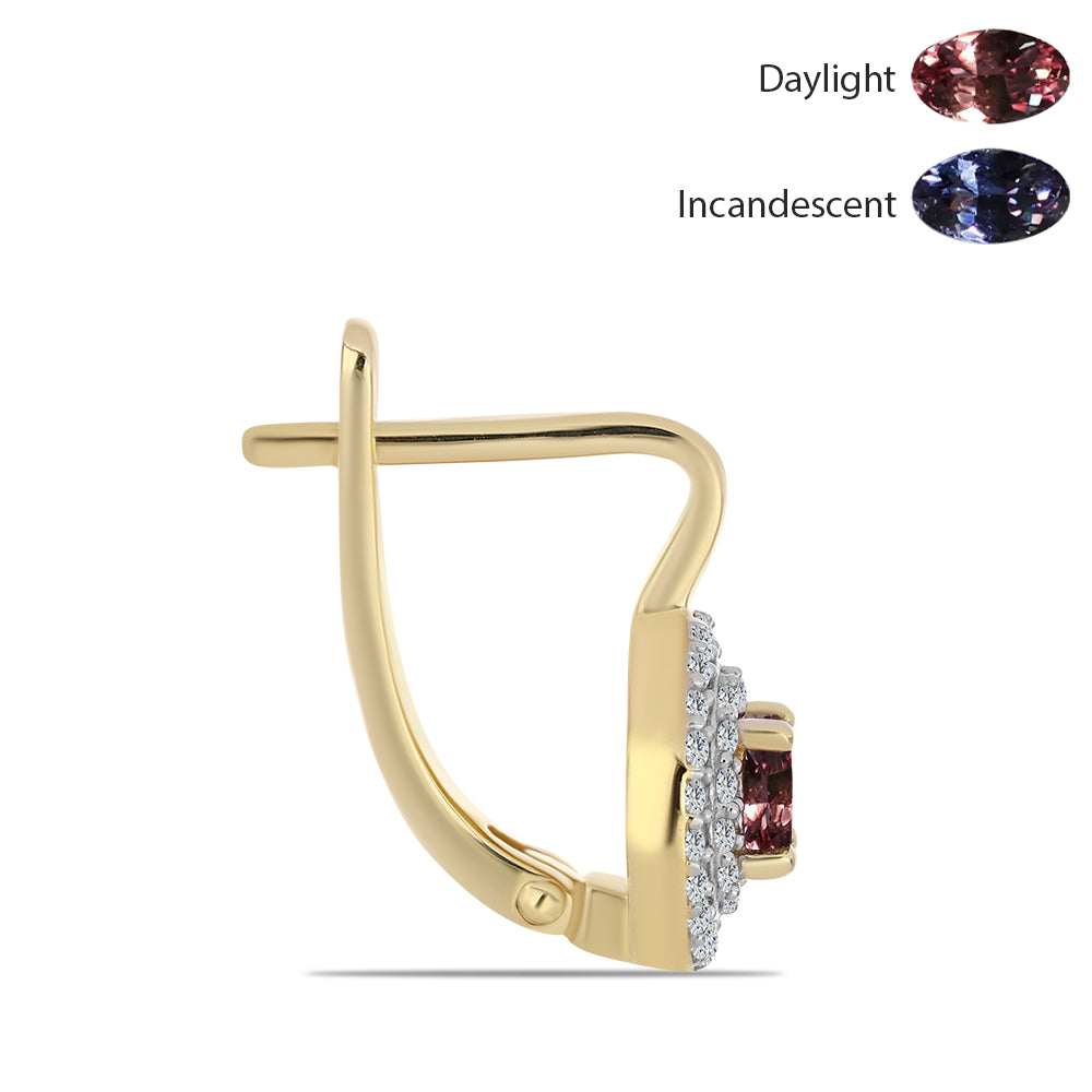 Brincos de Prata com Banho de Ouro com Granada Furta-cor de Tsivory e Topázio Branco 2 