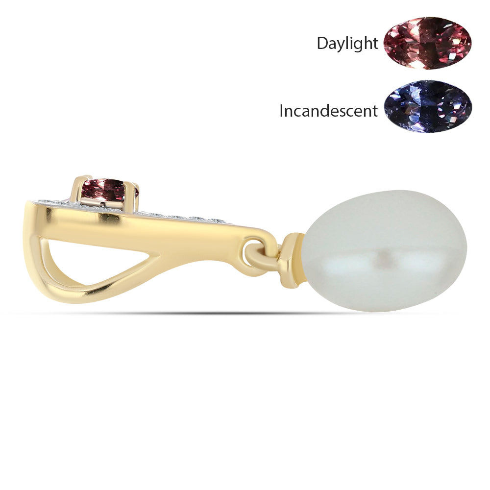 Pendente de Prata com Banho de Ouro com Granada Furta-cor de Tsivory e Pérola de Água Doce Branca 2 