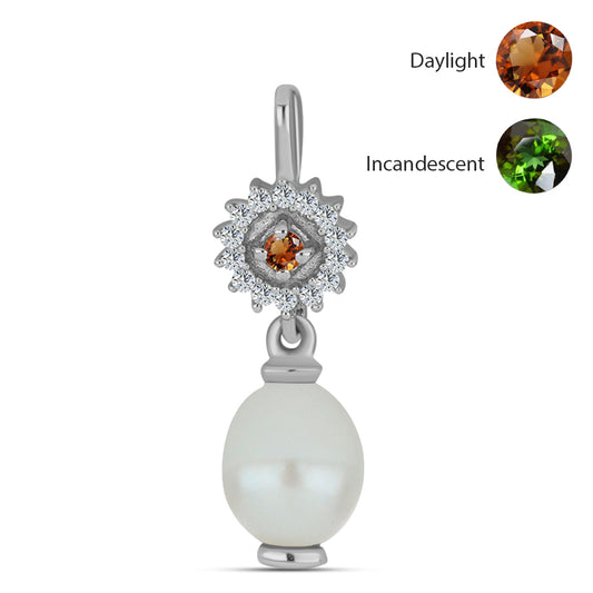 Pendente de Prata com Zultanite da Anatólia certificado e cultivado em laboratório e Pérola Branca de Água Doce