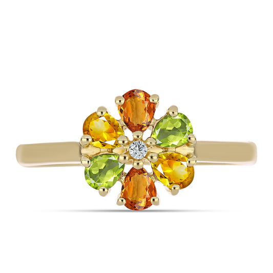 Anel de Prata com Banho de Ouro com Safira Arco-íris e Topázio Branco