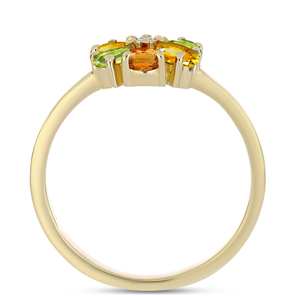 Anel de Prata com Banho de Ouro com Safira Arco-íris e Topázio Branco 3 