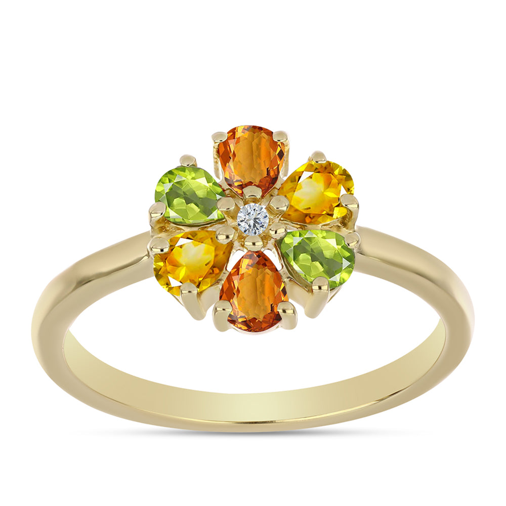 Anel de Prata com Banho de Ouro com Safira Arco-íris e Topázio Branco