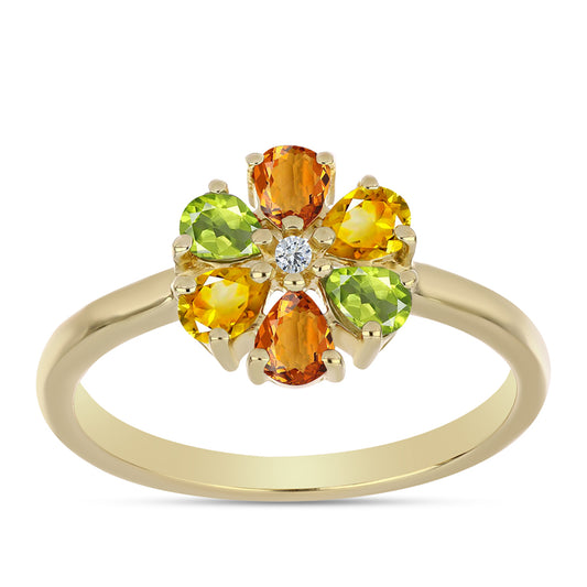 Anel de Prata com Banho de Ouro com Safira Arco-íris e Topázio Branco