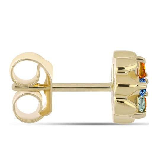 Brincos de Prata com Banho de Ouro com Safira Arco-íris e Topázio Branco