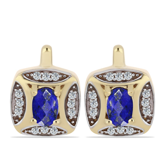 Brincos de Prata com Banho de Ouro com Lápis-lazúli e Topázio Branco