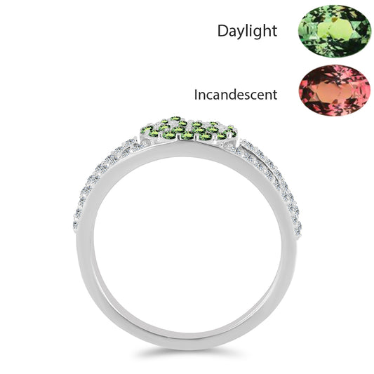 Anel de Prata com Alexandrita Natural e Topázio Branco  Contraste: Cabeca de Veado (800)