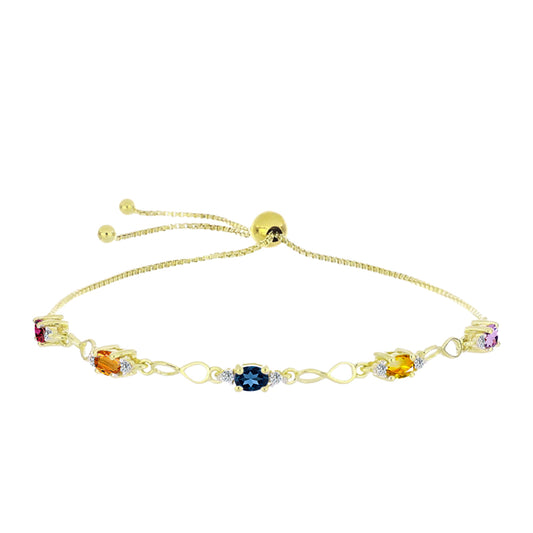 Pulseira de Prata com Banho de Ouro com Safira Arco-íris e Topázio Branco  Contraste: Cabeca de Veado (800)