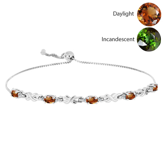 Pulseira de Prata com Zultanite da Anatólia certificado e cultivado em laboratório e Topázio Branco  Contraste: Cabeca de Veado (800)