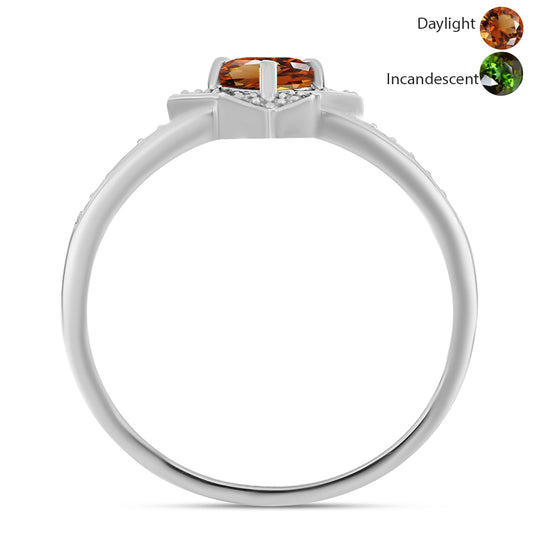 Anel de Prata com Zultanite da Anatólia certificado e cultivado em laboratório e Topázio Branco