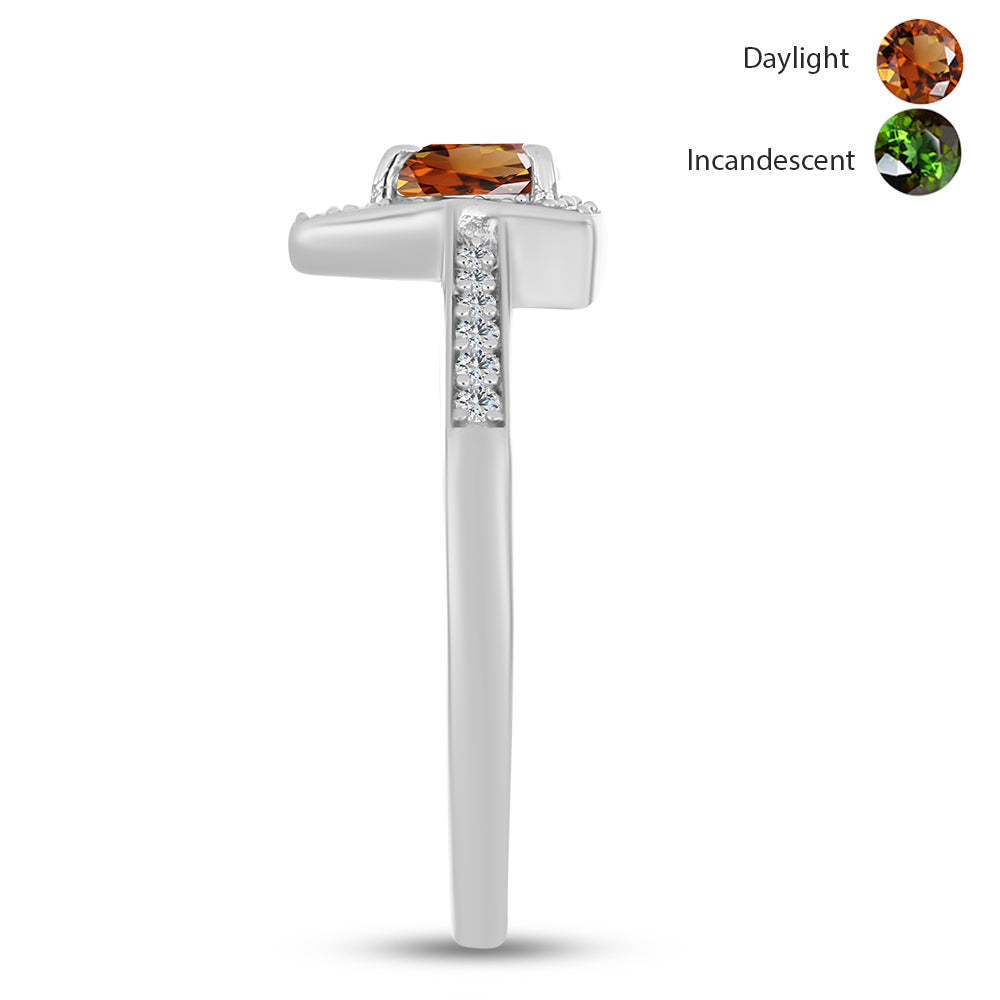 Anel de Prata com Zultanite da Anatólia certificado e cultivado em laboratório e Topázio Branco