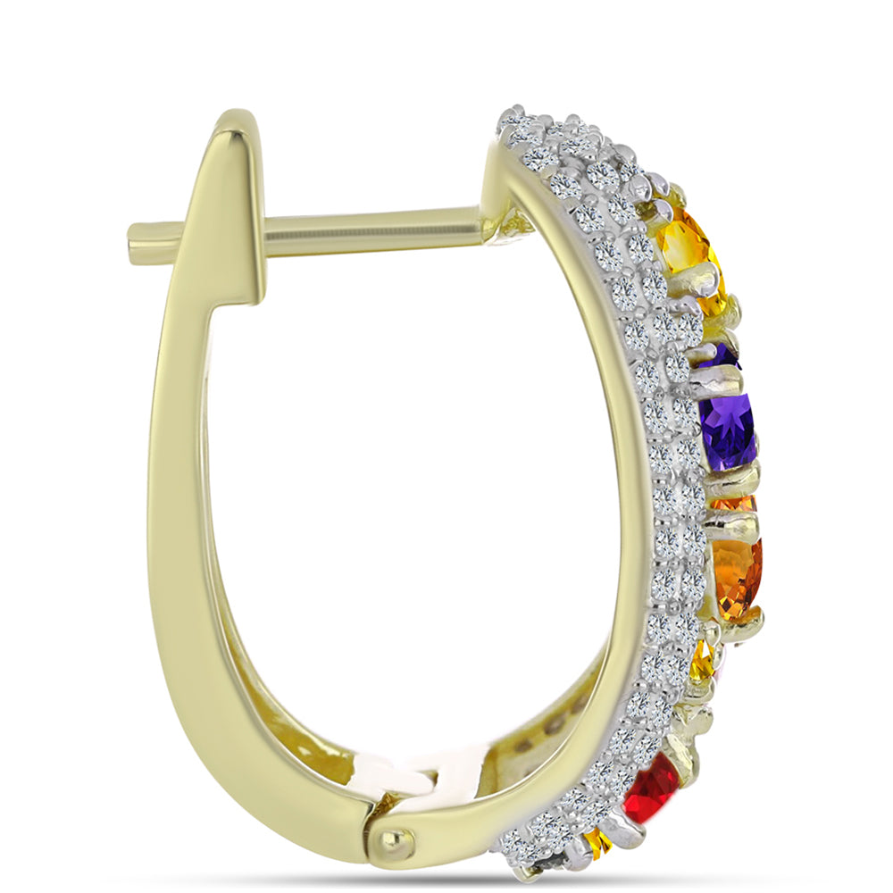 Brincos de Prata com Banho de Ouro com Safira Arco-íris e Topázio Branco  Contraste: Cabeca de Veado (800) 2 