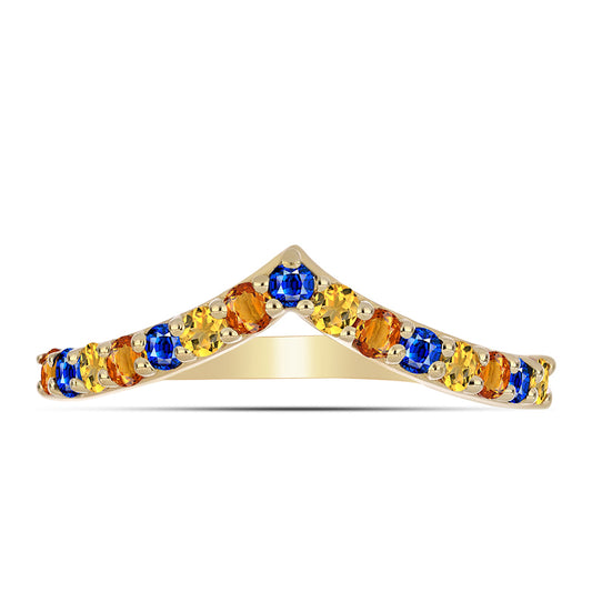 Anel de Prata com Banho de Ouro com Safira Arco-íris