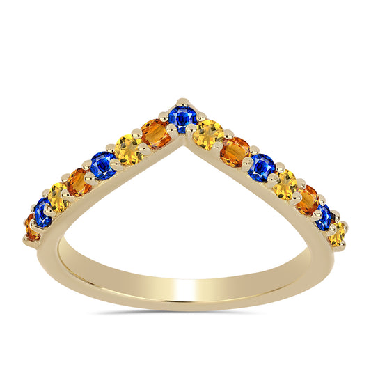 Anel de Prata com Banho de Ouro com Safira Arco-íris