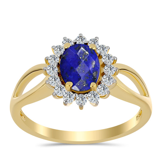 Anel de Prata com Banho de Ouro com Lápis-lazúli e Topázio Branco