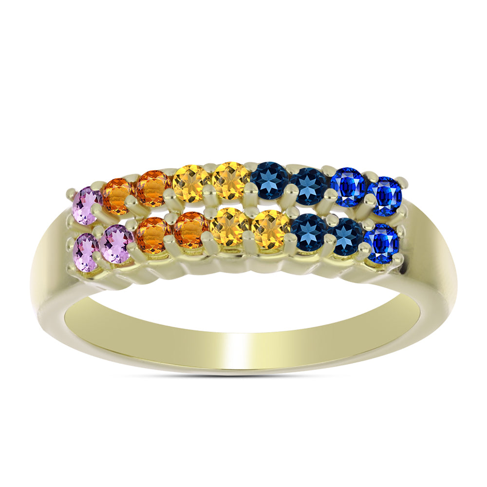 Anel de Prata com Banho de Ouro com Safira Arco-íris  Contraste: Cabeca de Veado (800)