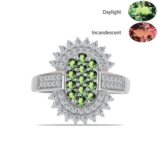 Anel de Prata com Alexandrita Natural e Topázio Branco  Contraste: Cabeca de Veado (800)