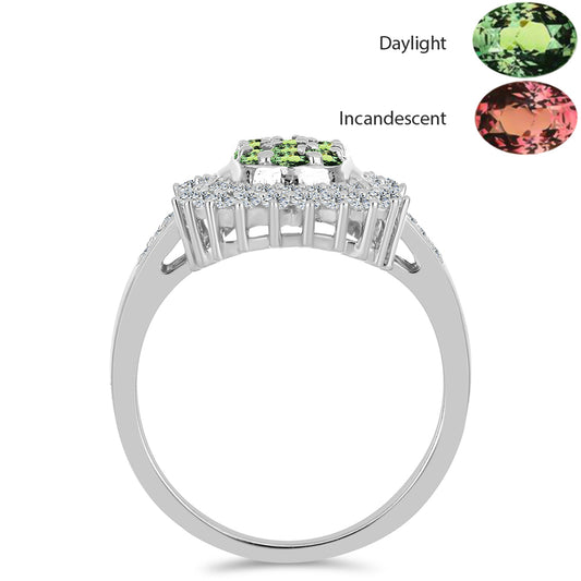 Anel de Prata com Alexandrita Natural e Topázio Branco  Contraste: Cabeca de Veado (800)