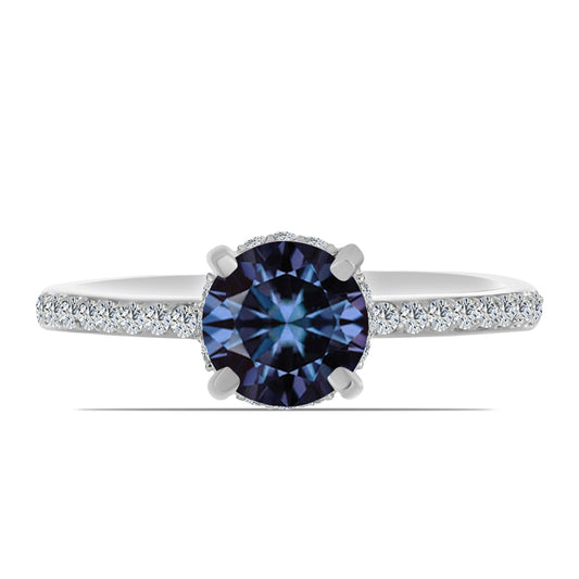 Anel de Prata com Moissanite "Púrpura Imperial" e Topázio Branco