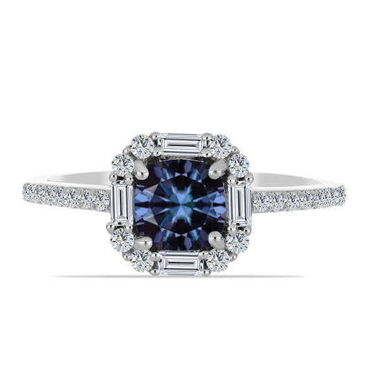 Anel de Prata com Moissanite "Púrpura Imperial" e Zircão Branco