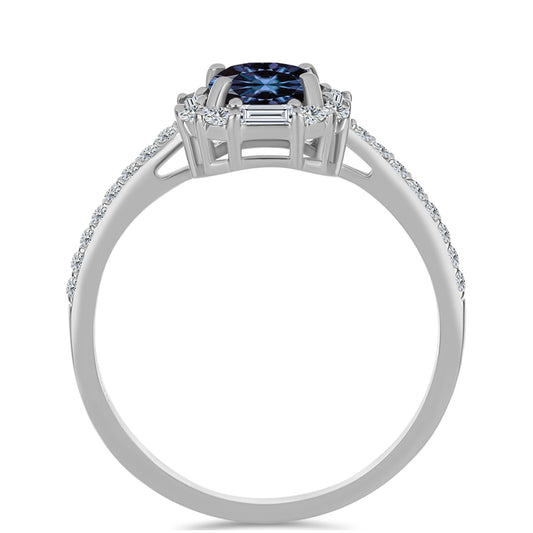 Anel de Prata com Moissanite "Púrpura Imperial" e Zircão Branco