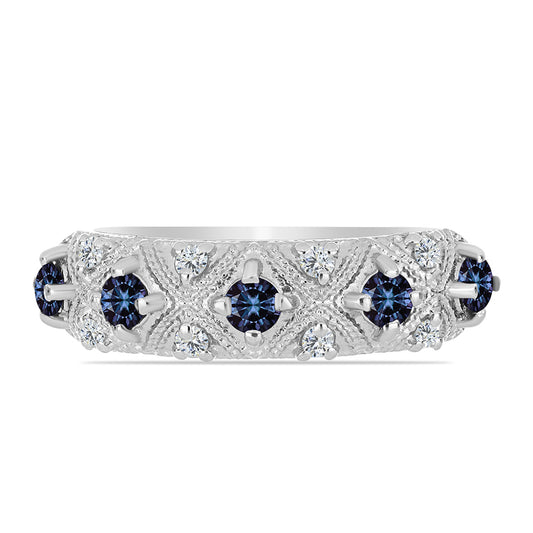 Anel de Prata com Moissanite "Púrpura Imperial" e Topázio Branco  Contraste: Cabeca de Veado (800)