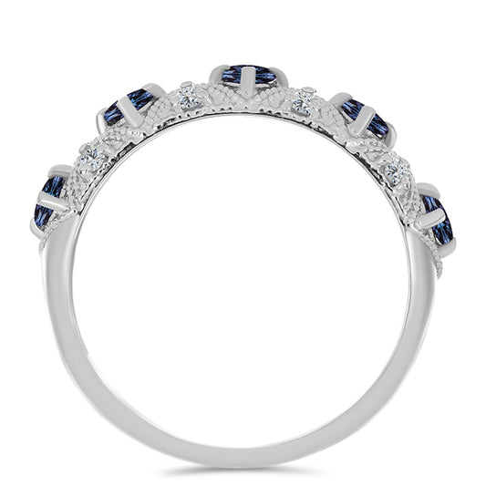 Anel de Prata com Moissanite "Púrpura Imperial" e Topázio Branco  Contraste: Cabeca de Veado (800)