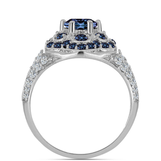 Anel de Prata com Moissanite "Púrpura Imperial" e Topázio Branco  Contraste: Cabeca de Veado (800)