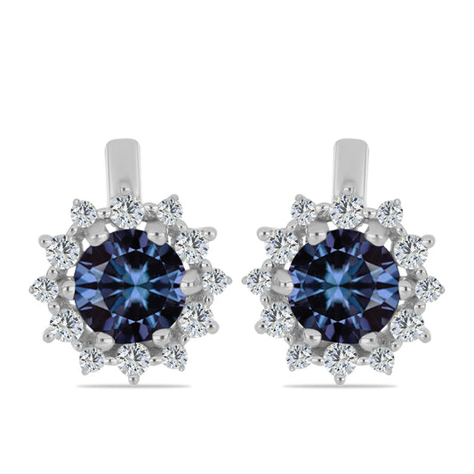 Brincos de Prata com Moissanite "Púrpura Imperial" e Topázio Branco