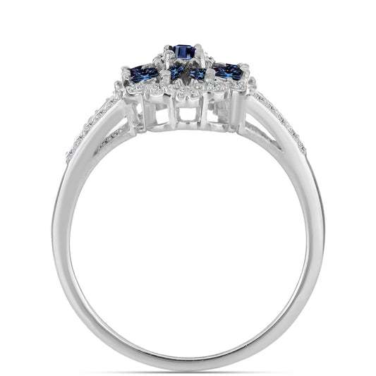Anel de Prata com Moissanite "Púrpura Imperial" e Topázio Branco  Contraste: Cabeca de Veado (800)