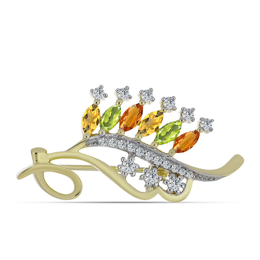 Alfinete de Prata com Banho de Ouro com Safira Arco-íris e Topázio Branco  Contraste: Cabeca de Veado (800) 1 