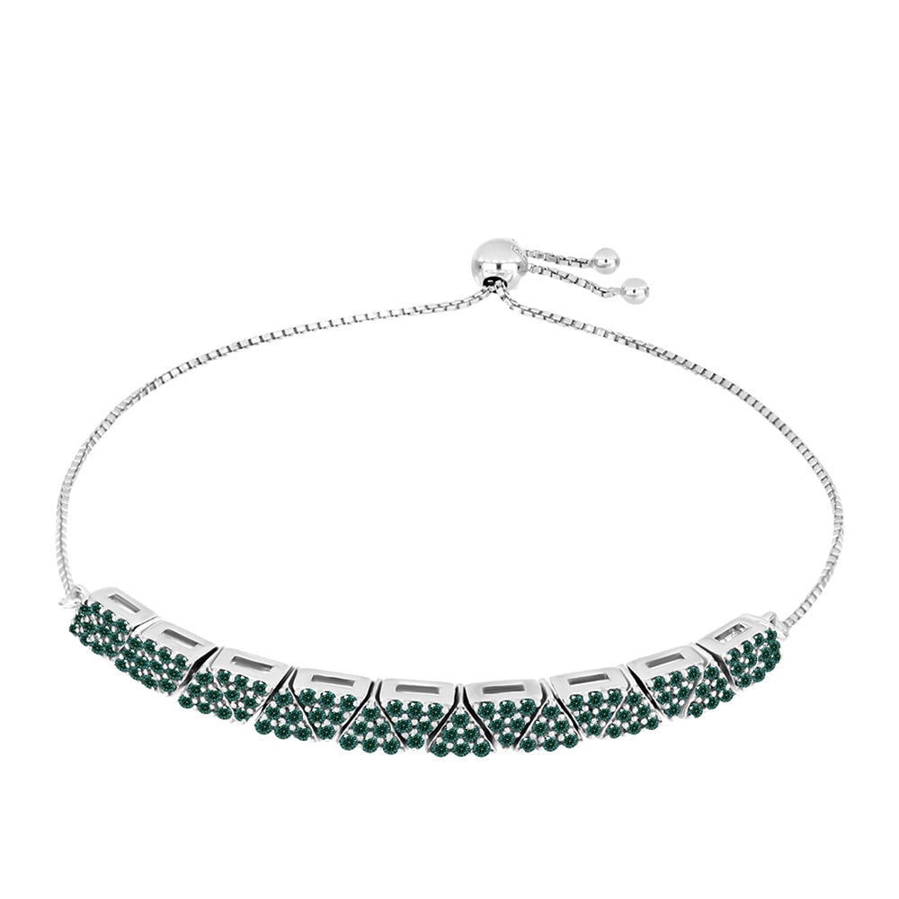 Pulseira de Prata com Moissanite Azul Mar Esverdeado  Contraste: Cabeca de Veado (800) 1 