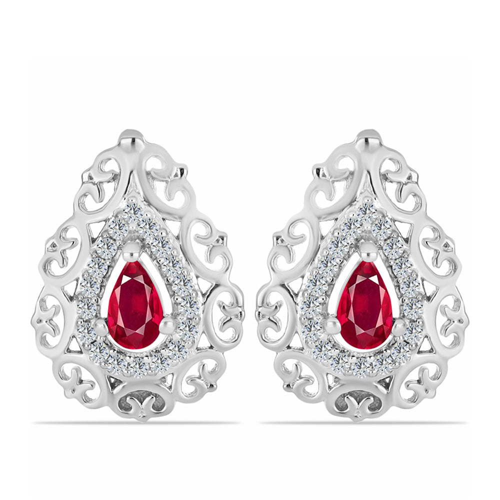 Brincos de Prata com Rubi de Madagáscar e Topázio Branco