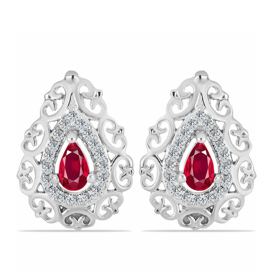 Brincos de Prata com Rubi de Madagáscar e Topázio Branco