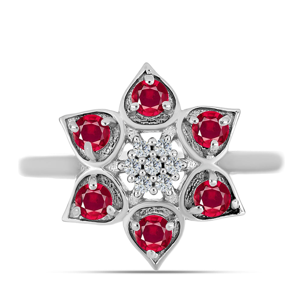 Anel de Prata com Rubi de Madagáscar e Topázio Branco  Contraste: Cabeca de Veado (800)