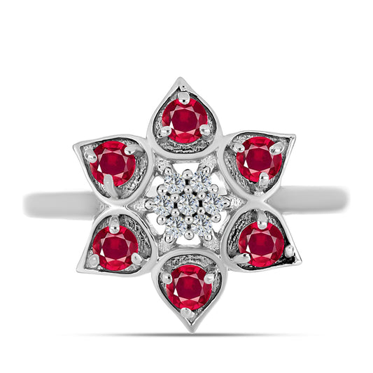 Anel de Prata com Rubi de Madagáscar e Topázio Branco  Contraste: Cabeca de Veado (800)