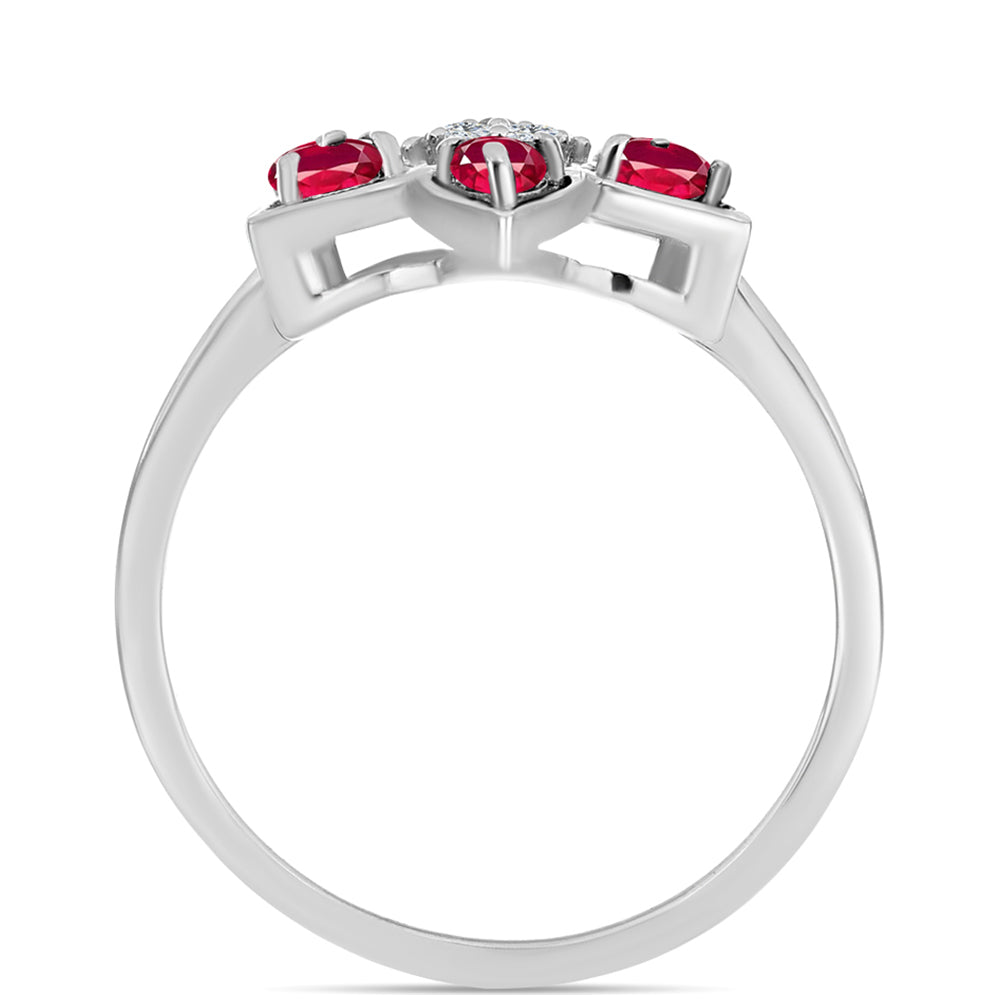 Anel de Prata com Rubi de Madagáscar e Topázio Branco  Contraste: Cabeca de Veado (800)