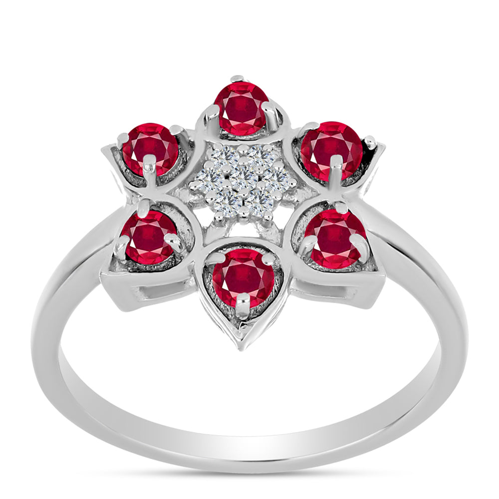 Anel de Prata com Rubi de Madagáscar e Topázio Branco  Contraste: Cabeca de Veado (800)