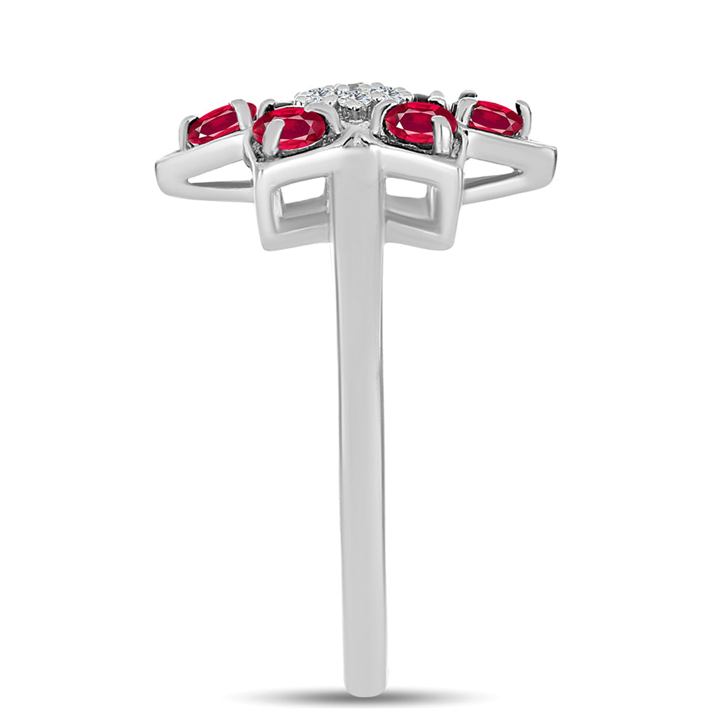 Anel de Prata com Rubi de Madagáscar e Topázio Branco  Contraste: Cabeca de Veado (800) 4 