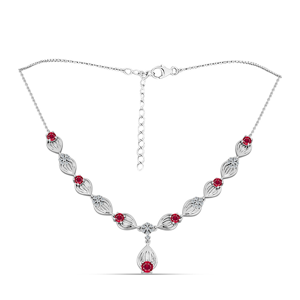 Colar de Prata com Rubi de Madagáscar e Topázio Branco  Contraste: Cabeca de Veado (800) 1 