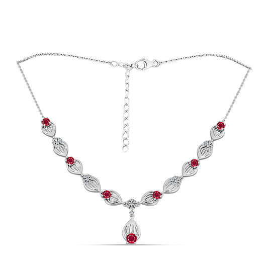 Colar de Prata com Rubi de Madagáscar e Topázio Branco  Contraste: Cabeca de Veado (800)