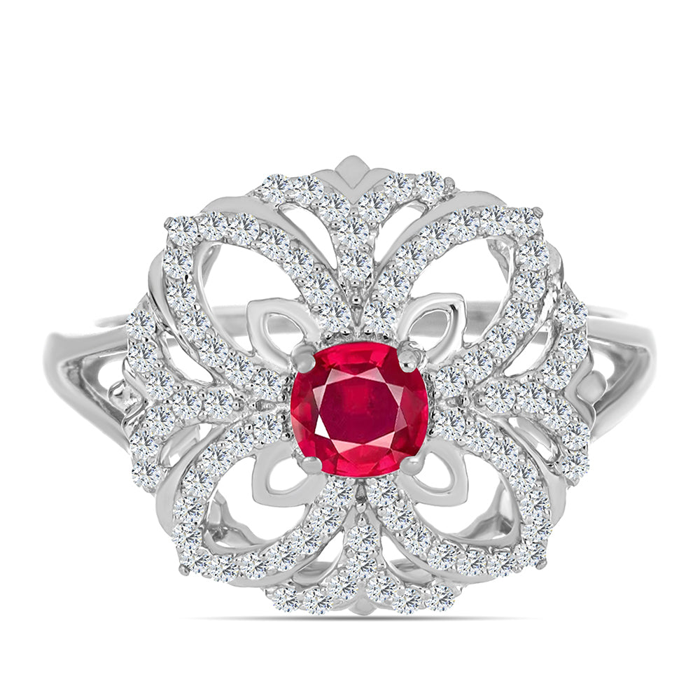 Anel de Prata com Rubi de Madagáscar e Topázio Branco  Contraste: Cabeca de Veado (800)