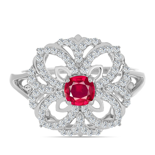 Anel de Prata com Rubi de Madagáscar e Topázio Branco  Contraste: Cabeca de Veado (800)