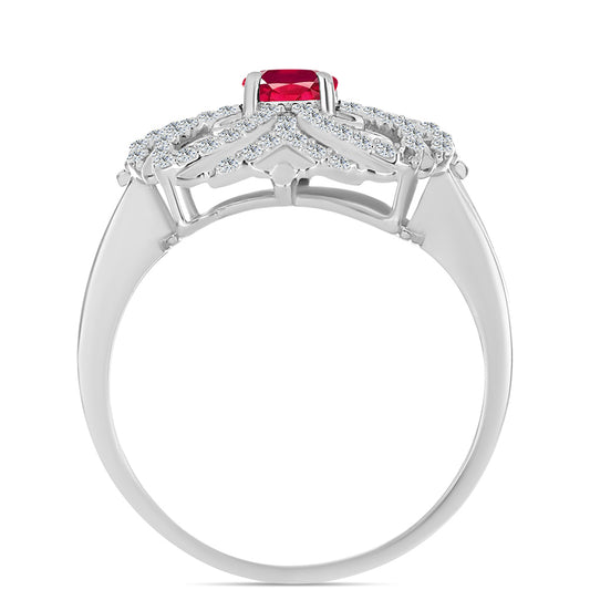 Anel de Prata com Rubi de Madagáscar e Topázio Branco  Contraste: Cabeca de Veado (800)